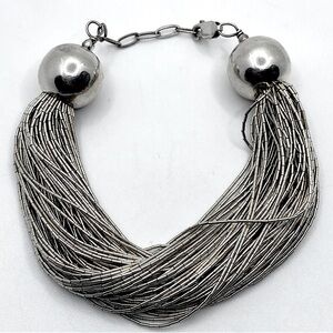 Vtg Sterling Liquid Silver Heishi Bead Ball Tip Bracelet | 7” - 8.5” Adjustable